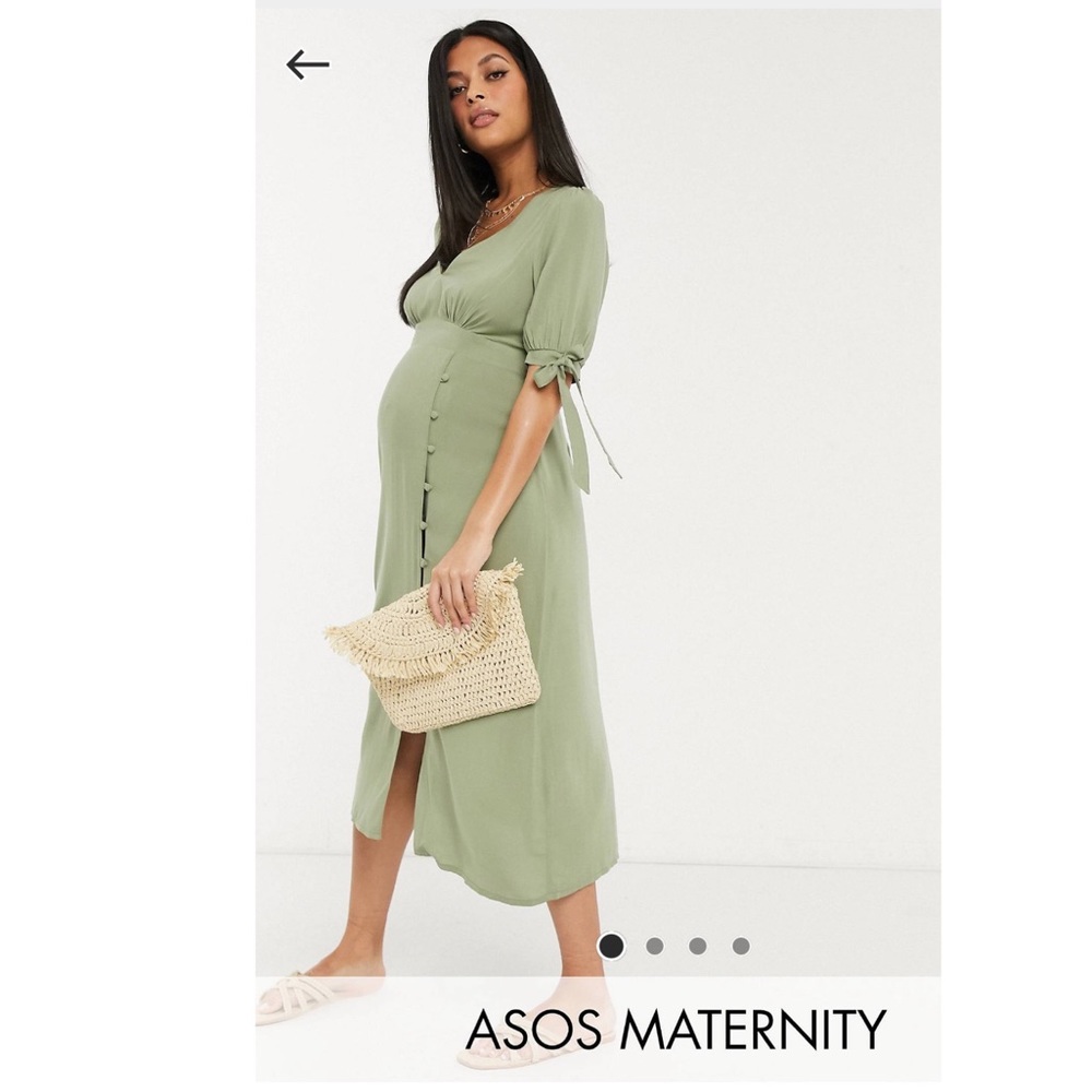 ASOS Design Maternity V Neck Midi Dress in Khaki